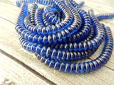 HALO ULTRAMARINE Czech Glass 6mm Lentil Beads / Qty 50 Blue Lentils Czech Glass Beads /CzechMates 2 Hole Transparent Blue Gold Dusted