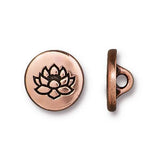 Lotus Buttons, TierraCast Antique Copper Metal Button, Small 12mm Qty 4 to 20 Jewelry Findings 1/2" Yoga Bracelet Wrap Flower Clasps