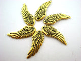 Angel Wing Charms TierraCast Antique Gold, Angel Wings, Feather Pendant Drops Qty 4