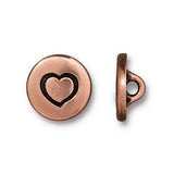 HEART BUTTONS, Tierracast Antique Copper, Small 12mm Metal Button, Qty 4 to 20, Jewelry Findings 1/2" Bracelet Clasps, Heart Outine Button