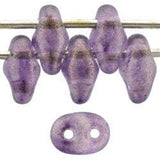 Halo Regal Superduos / Purple Czech Glass Matubo Seed Beads 2/5mm / 10 Grams / Two Hole 2x5mm / Gold Dusted Violet Superduos