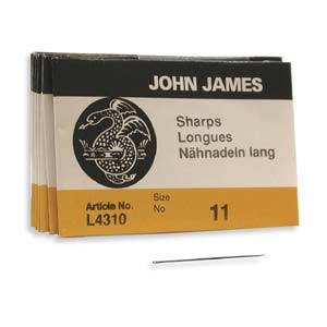 John James Sharps Needles, Size 11 Needles Qty 25 English Beading Needles 11/0, Shorts Needles, Beadweaving, Bulk Pack Sewing Needles