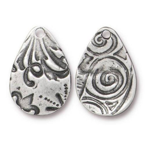 Large FLORA Teardrop Charms, Tierracast Qty 4 Antique Pewter, 19.7mm, Dulce Vida Double Sided Pendants Silver Floral, Valentines Day Jewelry