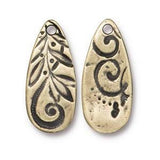 JARDIN Teardrop Charms, Tierracast Qty 4 Antique Brass, 22.5mm, Dulce Vida Double Sided Pendants Bronze Floral, Valentines Day Jewelry