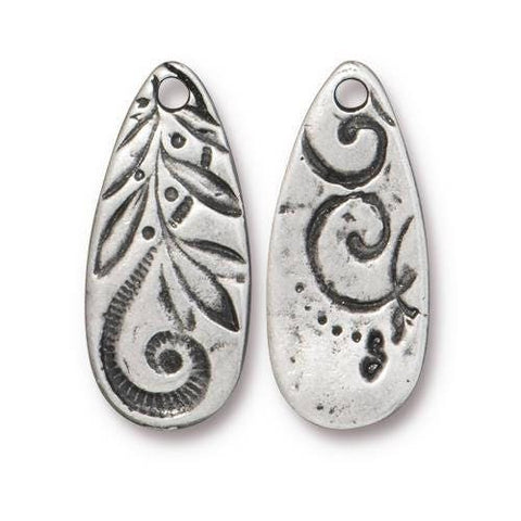 JARDIN Teardrop Charms, Tierracast Qty 4 Antique Pewter, 22.5mm, Dulce Vida Double Sided Pendants Silver Floral, Valentines Day Jewelry