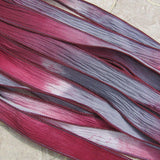 RASPBERRY JAM Silk Ribbons, Hand Dyed Silk Strings 5 Burgundy Pink Gray Strings, Stringing Supplies, Silk Wraps for Jewelry