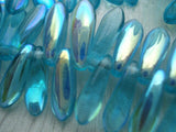 Czech Glass Briolettes, Dagger Beads Teal AB Qty 100 Czech Glass Beads 10 X 3 mm Top Drilled