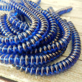 HALO ULTRAMARINE Czech Glass 6mm Lentil Beads / Qty 50 Blue Lentils Czech Glass Beads /CzechMates 2 Hole Transparent Blue Gold Dusted