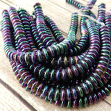 IRIS PURPLE Lentil Beads, 2 hole Czechmate Lentils, Rich Purple Metallic Shimmer, 6 mm, Czech Glass, Full Strand 50 Beads