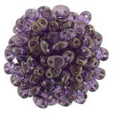 Halo Regal Superduos / Purple Czech Glass Matubo Seed Beads 2/5mm / 10 Grams / Two Hole 2x5mm / Gold Dusted Violet Superduos