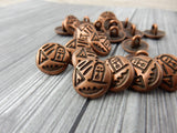 Primitive Buttons, Antique Copper Button,  5/8" Qty 4 , Primitive Ship At Sea, Nautical Round Metal Button GLeather Wrap Clasps or Clothing