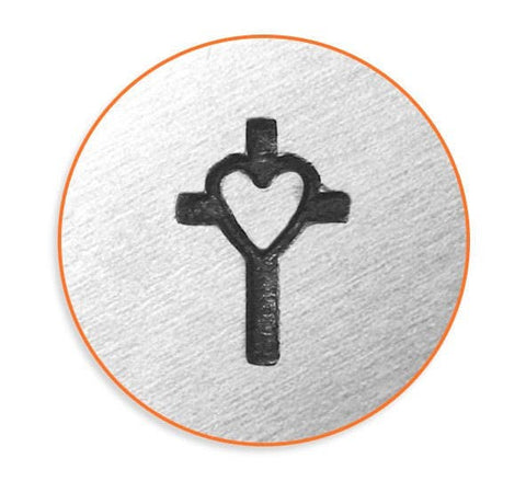 CROSS With HEART Metal Stamp, ImpressArt 6mm Religious Symbol Stamp, Heart Cross, Christian Design Stamp, Metal Stamping Tool, Impress Art