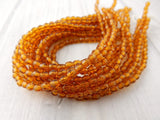 DARK TOPAZ 3mm Round Czech Beads, Faceted Round Czech Glass Beads Qty 50 Firepolished Tiny Amber Brown Beads