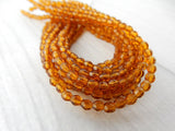 DARK TOPAZ 3mm Round Czech Beads, Faceted Round Czech Glass Beads Qty 50 Firepolished Tiny Amber Brown Beads