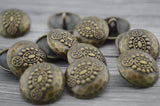 Hammered Tribal Buttons, Dark Antique Bronze Metal Button, 20mm Qty 4 , Brass Bali Style, Great for Leather Wrap Clasps or Clothing