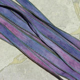 SUNSET BEACH Hand Dyed Silk Ribbons, Silk Strings, Handmade Crinkle Silk Ribbon, Qty 5 Purple Pink Blues Ties, Silk Wraps  for Jewelry