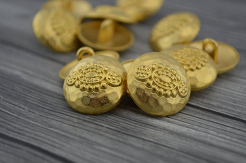 Metal Buttons, HAMMERED TRIBAL Buttons, Silky Gold Metal Button, 20mm Qty 4 , Bali Style Buttons, Great for Leather Wrap Clasps or Clothing