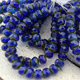 COBALT Picasso Czech Glass Rondelles 9mm /Faceted Gemstone Donuts Czech Glass Beads Dark Blue Transparent Czech Glass Beads 9mm Qty 12 or 24