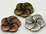 HIBISCUS Buttons Antique Brass, Hawaiian Five Petal Flower Button 1" Qty 4 to 12, 25mm Leather Wrap Clasp, Clothing Button