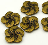 HIBISCUS Buttons Antique Brass, Hawaiian Five Petal Flower Button 1" Qty 4 to 12, 25mm Leather Wrap Clasp, Clothing Button