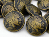 Indian Head Button 3/4" Antique Brass Metal Button Qty 4 to 12 Coin Buttons American Indian Head Nickel 20mm