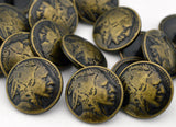 Indian Head Button 3/4" Antique Brass Metal Button Qty 4 to 12 Coin Buttons American Indian Head Nickel 20mm