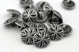 SAND DOLLAR Buttons Antique Silver, Hawaiian Beach Sand Dollar Flower Button 5/8" Qty 4 / 16mm Leather Wrap Clasp Clothing Button