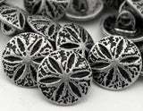 SAND DOLLAR Buttons Antique Silver, Hawaiian Beach Sand Dollar Flower Button 5/8" Qty 4 / 16mm Leather Wrap Clasp Clothing Button