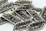 GEORGIA Leaf Buttons Antique Silver Floral Design Metal Rectangle Leaves Vines and Flowers 1" Qty 4 to 12, 25mm Leather Wrap Clasp, Clothing