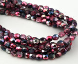 Raspberry Hematite AB 6mm Faceted Round Czech Glass Beads Qty 25 or 50 Fire Polished Fuchsia Pink and Gray with AB, Dual Coat and Metallic