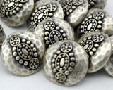 Hammered Tribal Buttons, Antique Silver Metal Button, 15mm Qty 4 , 5/8" Bali Style, Great for Leather Wrap Clasps or Clothing