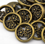 BUTTERCUP FLOWER Buttons, Antique Brass Metal Button, 15mm Qty 4 Pierced Shank Back, 5/8" Leather Wrap Clasps or Clothing