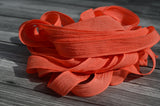 CORAL silk ribbons - Qty 5 bracelet wraps - Hand dyed handmade strings - Soft crinkle silk fabric  for jewelry making or bridal flower trim