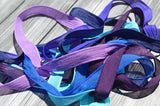 RIVER WALK Silk Ribbon Assortment Hand Dyed Silk Ribbons Qty 6 Crinkle Silk Ribbon Strings, Purple, Violet, Grape, Navy, Sapphire, Turquoise