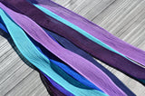 RIVER WALK Silk Ribbon Assortment Hand Dyed Silk Ribbons Qty 6 Crinkle Silk Ribbon Strings, Purple, Violet, Grape, Navy, Sapphire, Turquoise