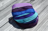 RIVER WALK Silk Ribbon Assortment Hand Dyed Silk Ribbons Qty 6 Crinkle Silk Ribbon Strings, Purple, Violet, Grape, Navy, Sapphire, Turquoise