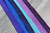 RIVER WALK Silk Ribbon Assortment Hand Dyed Silk Ribbons Qty 6 Crinkle Silk Ribbon Strings, Purple, Violet, Grape, Navy, Sapphire, Turquoise