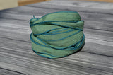 Spruce Hand Dyed Silk Ribbons, Qty 5 Strings Medium Pine Green, Great Silk Wraps, Jewelry Ribbon