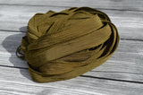 DARK OLIVE GREEN Silk Ribbons Hand-Dyed and Sewn 5 Strings Strands Army, Great for Silk Bracelet Wraps, Necklaces, Jewelry and Crafts