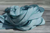 BLUE GRAY GREEN Silk Ribbons,  Hand Dyed Silk Ribbons Handpainted Silk Strings 5 Strands, Great for Bracelet Wraps, Necklace Ties or Crafts