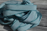 BLUE GRAY GREEN Silk Ribbons,  Hand Dyed Silk Ribbons Handpainted Silk Strings 5 Strands, Great for Bracelet Wraps, Necklace Ties or Crafts