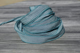 BLUE GRAY GREEN Silk Ribbons,  Hand Dyed Silk Ribbons Handpainted Silk Strings 5 Strands, Great for Bracelet Wraps, Necklace Ties or Crafts