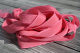 Watermelon Pink silk ribbons are a lovely soft crinkle silk fabric - 5 hand dyed handmade jewelry ribbon - Wonderful for silk wrap bracelets