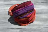 SPICED TEA Silk Ribbon Assortment Hand Dyed Silk Ribbons Qty 7 Crinkle Silk Strings Rust, Fuchsia, Russet Terracotta Purple Mustard Burgundy