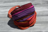 SPICED TEA Silk Ribbon Assortment Hand Dyed Silk Ribbons Qty 7 Crinkle Silk Strings Rust, Fuchsia, Russet Terracotta Purple Mustard Burgundy