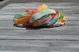 Blossoms Silk Ribbons Assortment Hand Dyed Qty 7 Crinkle Silk Bridal Flower Bouquet Trim Mint Gold Watermelon Teal Koi Pond Cantaloupe Coral