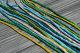 SPRING LOVE Silk Cords, Cording Assortment Qty 8 Strings 3-4mm Thick, Hand Dyed Silk Strings, Blues Greens, Yellow, Ivory, JamnGlass Silks