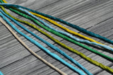 SPRING LOVE Silk Cords, Cording Assortment Qty 8 Strings 3-4mm Thick, Hand Dyed Silk Strings, Blues Greens, Yellow, Ivory, JamnGlass Silks