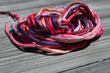 FRUIT SORBET Silk Cords, Cording Assortment Qty 8 Strings 3-4mm Thick, Hand Dyed Silk Strings, Pink, Peach Purple Jamn Glass Silks