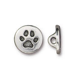 TierraCast PAW BUTTON, Antique Silver, Small 12mm Metal Button, Qty 4 to 20 Jewelry Findings 1/2" Bracelet Clasps, Tiny Dog Paw Print Button